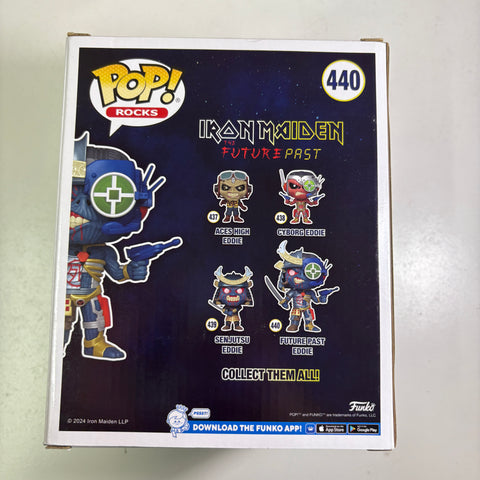 BOX FLAWS VIEW PHOTOS Future Past Eddie - IRON MAIDEN Funko Pop Rocks 440 Vinyl Figure 6 Inch