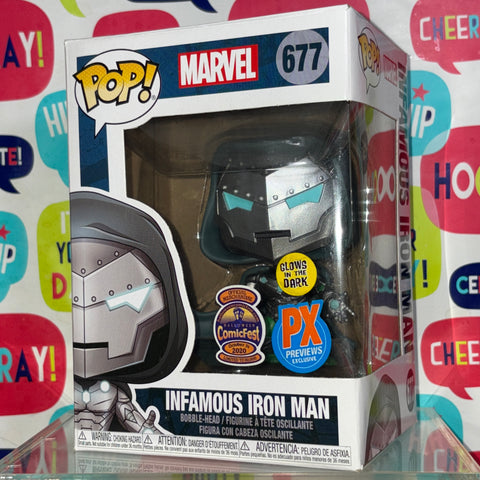 Infamous Iron Man WATER DAMAGE - Marvel Funko Pop 677 PX Previews GLOW ComicFest Exclusive