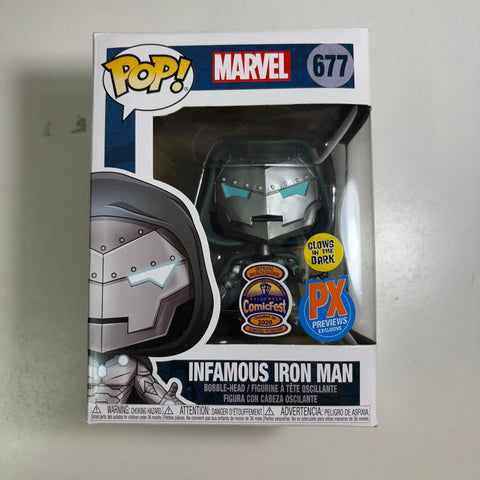 Infamous Iron Man WATER DAMAGE - Marvel Funko Pop 677 PX Previews GLOW ComicFest Exclusive