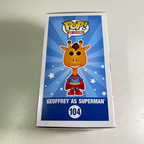 BOX DAMAGE VIEW PHOTOS Geoffrey as Superman - Ad Icons Funko Pop 104 Vinyl Figure (11.4 Cm L × 8.9 Cm W × 15.9 Cm H)