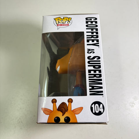 BOX DAMAGE VIEW PHOTOS Geoffrey as Superman - Ad Icons Funko Pop 104 Vinyl Figure (11.4 Cm L × 8.9 Cm W × 15.9 Cm H)