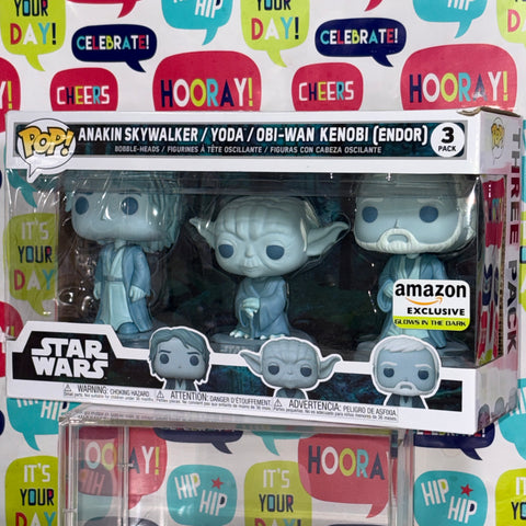 Star Wars - Anakin Skywalker/Yoda/Obi-wan Kenobi [Endor] Funko Pop 3 Pack Amazon Exclusive GLOW