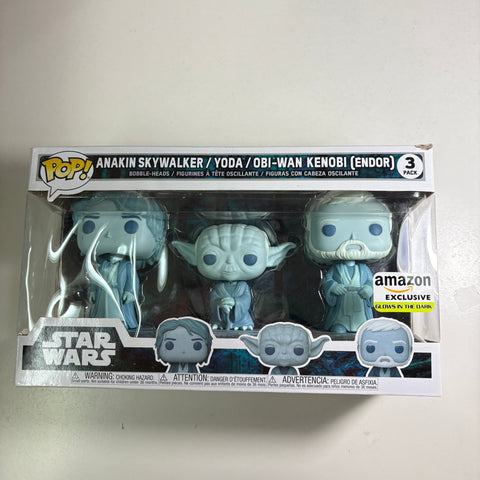 Star Wars - Anakin Skywalker/Yoda/Obi-wan Kenobi [Endor] Funko Pop 3 Pack Amazon Exclusive GLOW