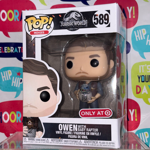 Owen with Baby Raptor - Jurassic World Funko Pop 589 Vinyl Figure TARGET Exclusive (11.4 Cm L × 8.9 Cm W × 15.9 Cm H)