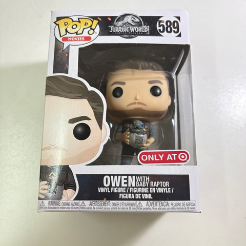 Owen with Baby Raptor - Jurassic World Funko Pop 589 Vinyl Figure TARGET Exclusive (11.4 Cm L × 8.9 Cm W × 15.9 Cm H)