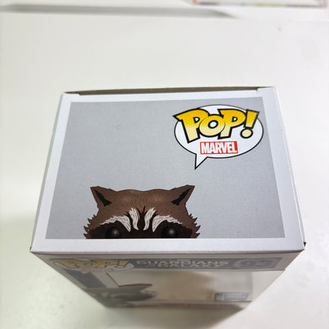 SUNFADE BOX DAMAGE VIEW PHOTOS Rocket Raccoon - Guardians of The Galaxy Marvel Funko Pop 93 Vinyl Figure Summer Convention