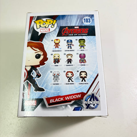 BOX FLAWS VIEW PHOTOS Black Widow with Shield - Marvel Funko Pop 103 Vinyl Figure Exclusive