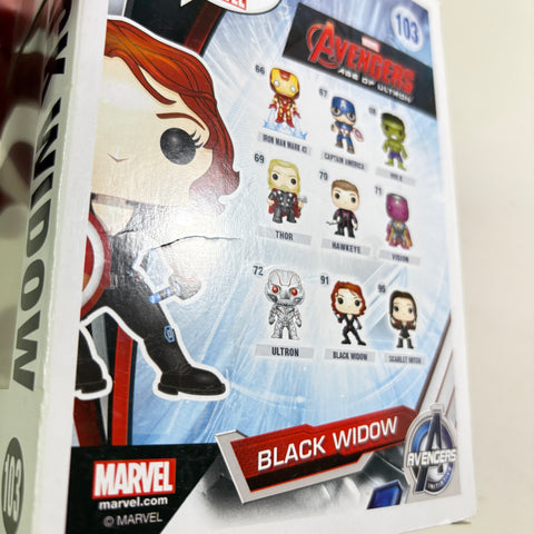 BOX FLAWS VIEW PHOTOS Black Widow with Shield - Marvel Funko Pop 103 Vinyl Figure Exclusive