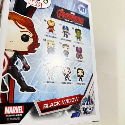 BOX FLAWS VIEW PHOTOS Black Widow with Shield - Marvel Funko Pop 103 Vinyl Figure Exclusive