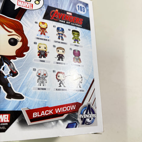BOX FLAWS VIEW PHOTOS Black Widow with Shield - Marvel Funko Pop 103 Vinyl Figure Exclusive