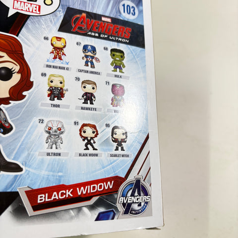 BOX FLAWS VIEW PHOTOS Black Widow with Shield - Marvel Funko Pop 103 Vinyl Figure Exclusive