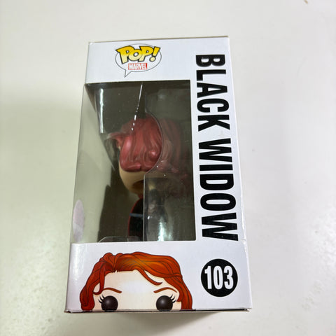 BOX FLAWS VIEW PHOTOS Black Widow with Shield - Marvel Funko Pop 103 Vinyl Figure Exclusive