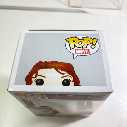 BOX FLAWS VIEW PHOTOS Black Widow with Shield - Marvel Funko Pop 103 Vinyl Figure Exclusive