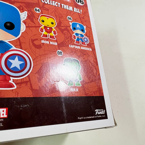 SEVERE BOX DAMAGE VIEW PHOTOS Captain America - Marvel Funko Pop 06 Vinyl Figure Summer Convention