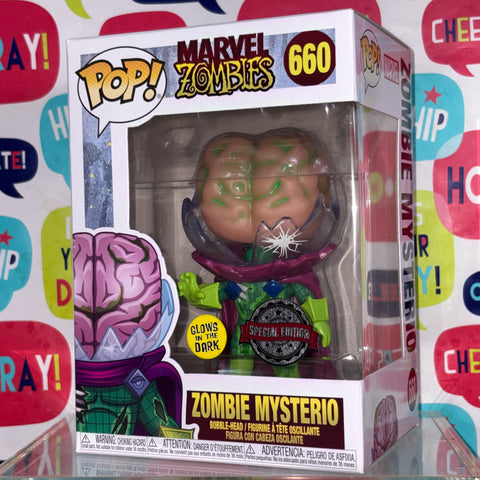 BOX FLAWS VIEW PHOTOS Zombie Mysterio - Marvel Zombies Funko Pop 660 Vinyl Figure Exclusive GLOW