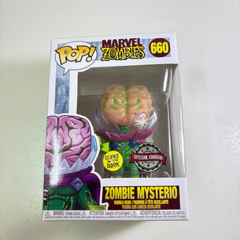 BOX FLAWS VIEW PHOTOS Zombie Mysterio - Marvel Zombies Funko Pop 660 Vinyl Figure Exclusive GLOW