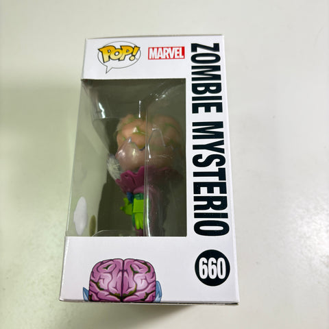 BOX FLAWS VIEW PHOTOS Zombie Mysterio - Marvel Zombies Funko Pop 660 Vinyl Figure Exclusive GLOW