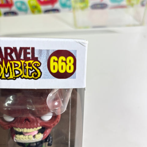 BOX FLAW VIEW PHOTOS Zombie Red Skull - Marvel Zombies Funko Pop 668 Vinyl Figure Exclusive