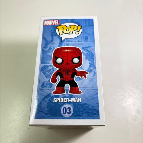 BOX FLAWS VIEW PHOTOS Spider-man Black Version - Marvel Funko Pop 03 Vinyl Figure Exclusive