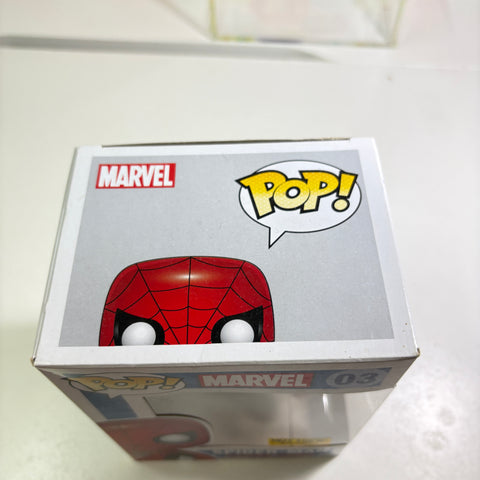 BOX FLAWS VIEW PHOTOS Spider-man Black Version - Marvel Funko Pop 03 Vinyl Figure Exclusive