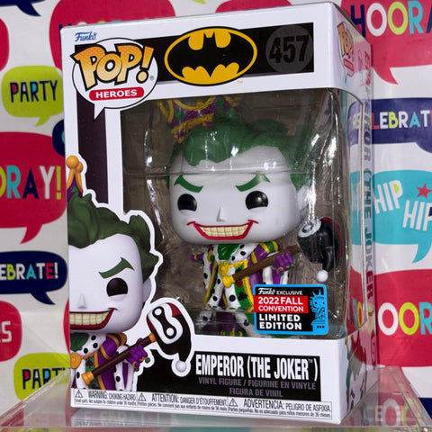BOX FLAWS VIEW PHOTOS The Joker (Emperor)  - DC Funko Pop 457 Vinyl Figure Fall Convention