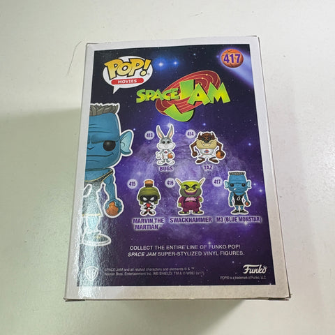 BOX FLAWS VIEW PHOTOS M3 Blue Monstar - Space Jam Funko Pop 417 Vinyl Figure (11.4 Cm L × 8.9 Cm W × 15.9 Cm H)