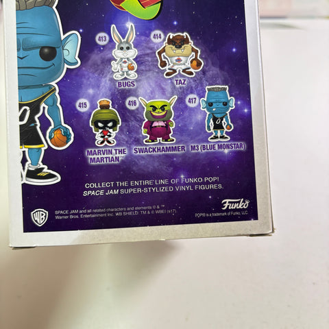 BOX FLAWS VIEW PHOTOS M3 Blue Monstar - Space Jam Funko Pop 417 Vinyl Figure (11.4 Cm L × 8.9 Cm W × 15.9 Cm H)