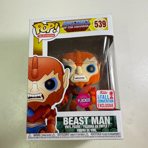 BOX FLAWS VIEW PHOTOS Beast Man FLOCKED - Masters of the Universe Funko Pop 539 Vinyl Figure (11.4 Cm L × 8.9 Cm W × 15.9 Cm H)