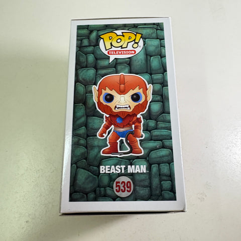 BOX FLAWS VIEW PHOTOS Beast Man FLOCKED - Masters of the Universe Funko Pop 539 Vinyl Figure (11.4 Cm L × 8.9 Cm W × 15.9 Cm H)