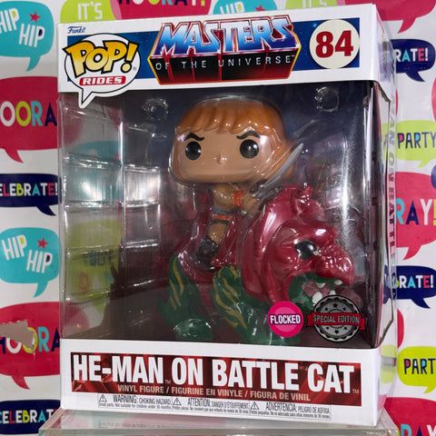 He-Man on Battle Cat FLOCKED - Masters of the Universe Funko Pop 84 Vinyl Figure (22.8 Cm L × 16.5 Cm W × 14 Cm H)