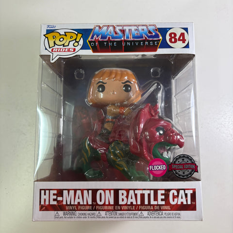 He-Man on Battle Cat FLOCKED - Masters of the Universe Funko Pop 84 Vinyl Figure (22.8 Cm L × 16.5 Cm W × 14 Cm H)