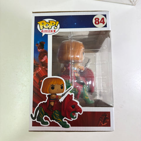 He-Man on Battle Cat FLOCKED - Masters of the Universe Funko Pop 84 Vinyl Figure (22.8 Cm L × 16.5 Cm W × 14 Cm H)