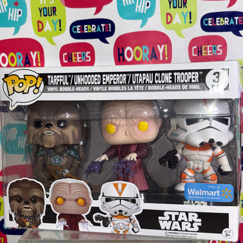 BOX FLAWS VIEW PHOTOS Tarfful/Unhooded Emperor/Utapau Clone Trooper- Star Wars Funko Pop Vinyl Figure 3-Pack (15.9 Cm H × 23.3 Cm W × 9.3 Cm D)
