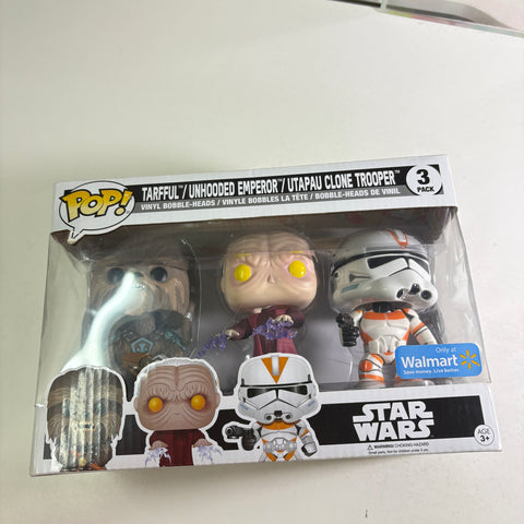 BOX FLAWS VIEW PHOTOS Tarfful/Unhooded Emperor/Utapau Clone Trooper- Star Wars Funko Pop Vinyl Figure 3-Pack (15.9 Cm H × 23.3 Cm W × 9.3 Cm D)
