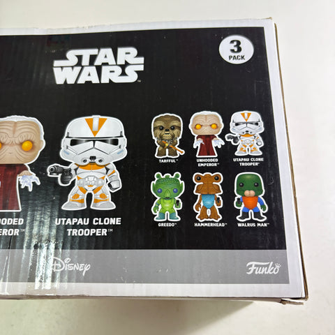 BOX FLAWS VIEW PHOTOS Tarfful/Unhooded Emperor/Utapau Clone Trooper- Star Wars Funko Pop Vinyl Figure 3-Pack (15.9 Cm H × 23.3 Cm W × 9.3 Cm D)