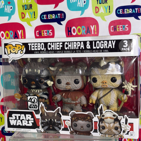 BOX FLAWS VIEW PHOTOS Teebo/Chief Chirpa/Logray - Star Wars Funko Pop Vinyl Figure 3-Pack (15.9 Cm H × 23.3 Cm W × 9.3 Cm D)