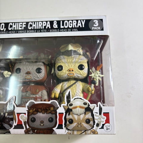 BOX FLAWS VIEW PHOTOS Teebo/Chief Chirpa/Logray - Star Wars Funko Pop Vinyl Figure 3-Pack (15.9 Cm H × 23.3 Cm W × 9.3 Cm D)