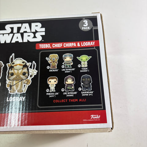 BOX FLAWS VIEW PHOTOS Teebo/Chief Chirpa/Logray - Star Wars Funko Pop Vinyl Figure 3-Pack (15.9 Cm H × 23.3 Cm W × 9.3 Cm D)