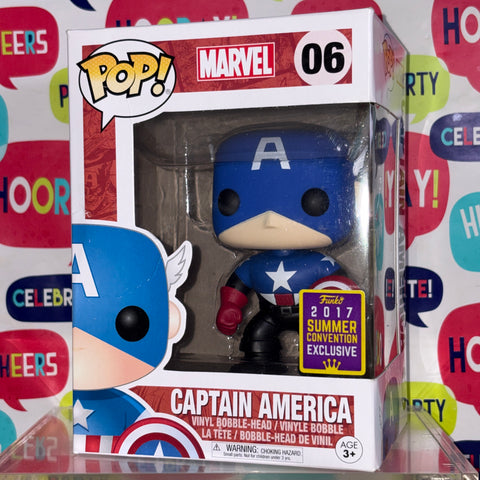 BOX FLAWS VIEW PHOTOS Captain America Summer Convention - Marvel Funko Pop Vinyl Figure (11.4 Cm L × 8.9 Cm W × 15.9 Cm H)