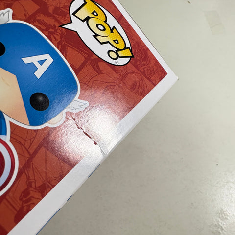 BOX FLAWS VIEW PHOTOS Captain America Summer Convention - Marvel Funko Pop Vinyl Figure (11.4 Cm L × 8.9 Cm W × 15.9 Cm H)