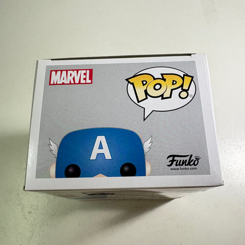 BOX FLAWS VIEW PHOTOS Captain America Summer Convention - Marvel Funko Pop Vinyl Figure (11.4 Cm L × 8.9 Cm W × 15.9 Cm H)