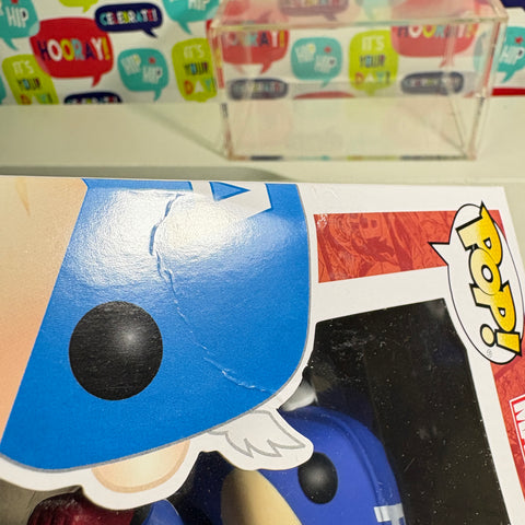 BOX FLAWS VIEW PHOTOS Captain America Summer Convention - Marvel Funko Pop Vinyl Figure (11.4 Cm L × 8.9 Cm W × 15.9 Cm H)