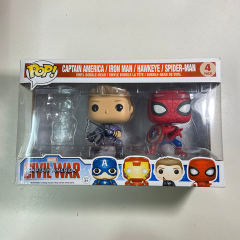 Captain America Civil War - Spider-Man, Hawekeye, Iron Man, Captain America Marvel Funko Pop 4 Pack