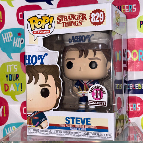 BOX FLAWS VIEW PHOTOS Steve Scoops Ahoy - Stranger Things Funko Pop 829 Exclusive Vinyl Figure (11.4 Cm L × 8.9 Cm W × 15.9 Cm H)