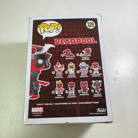 BOX FLAW VIEW PHOTOS Samurai Deadpool - Marvel Funko Pop 329 Vinyl Figure (11.4 Cm L × 8.9 Cm W × 15.9 Cm H)