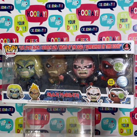 Iron Maiden 4 Pack Live After Death/Seventh Son/Nights of The Dead/Somewhere in Time Eddie Funko Pop Rocks Vinyl Figures EXCLUSIVE Figure (45.7 Cm L × 11.7 Cm W × 15.9 Cm H