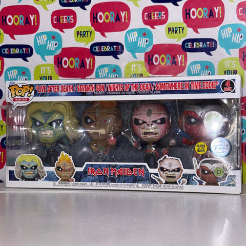 Iron Maiden 4 Pack Live After Death/Seventh Son/Nights of The Dead/Somewhere in Time Eddie Funko Pop Rocks Vinyl Figures EXCLUSIVE Figure (45.7 Cm L × 11.7 Cm W × 15.9 Cm H