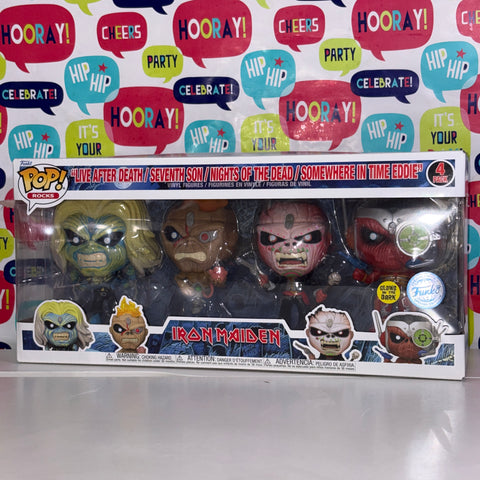 Iron Maiden 4 Pack Live After Death/Seventh Son/Nights of The Dead/Somewhere in Time Eddie Funko Pop Rocks Vinyl Figures EXCLUSIVE Figure (45.7 Cm L × 11.7 Cm W × 15.9 Cm H