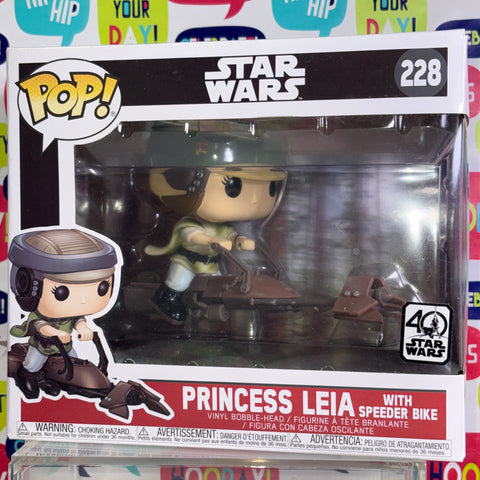 BOX FLAWS VIEW PHOTOS Princess Leia with Speeder Bike - Star Wars Funko Pop Vinyl Figure 228 (20.5 Cm L × 8.9 Cm W × 15.9 Cm H)