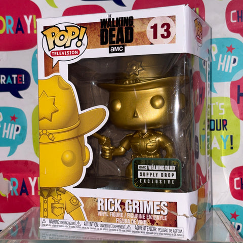 SEVERE BOX DAMAGE VIEW PHOTOS Rick Grimes GOLD - The Walking Dead Funko Pop Vinyl Figure Supply Drop Exclusive (11.4 Cm L × 8.9 Cm W × 15.9 Cm H)